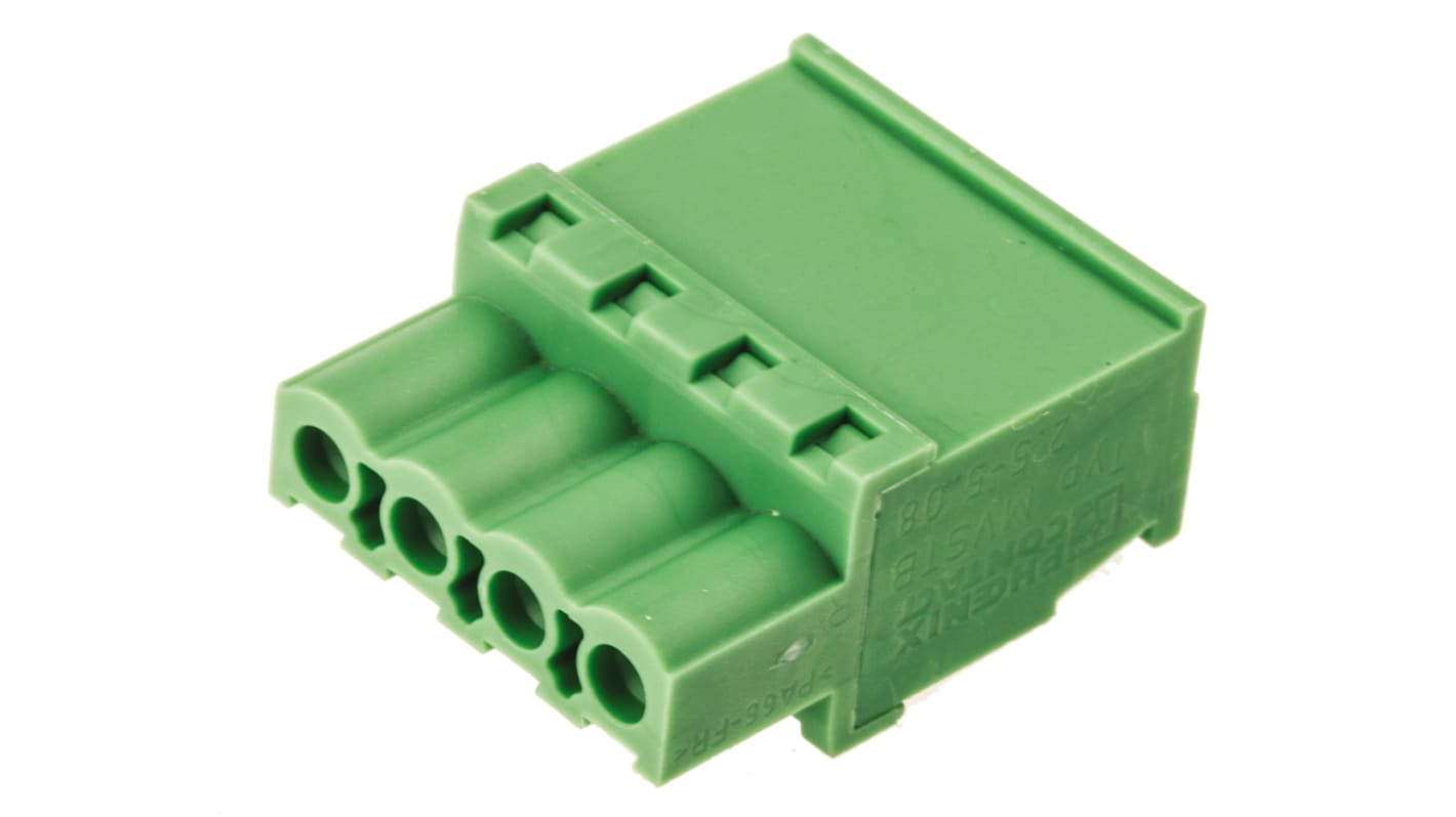 Phoenix Contact 5.08mm Pitch 4 Way Vertical Pluggable Terminal Block, Plug, Cable Mount, Screw Down Termination