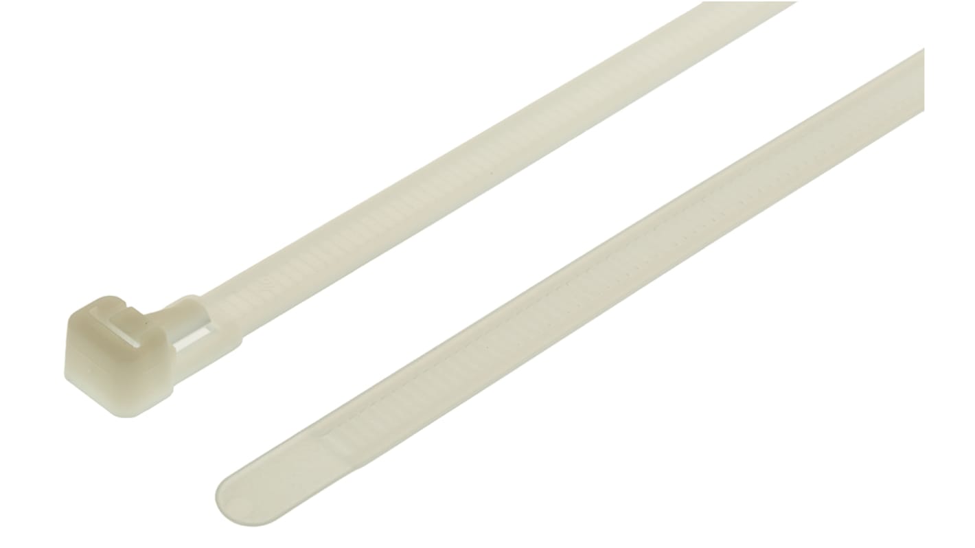 HellermannTyton Cable Tie, Releasable, 250mm x 7.6 mm, Natural Polyamide 6.6 (PA66), Pk-100