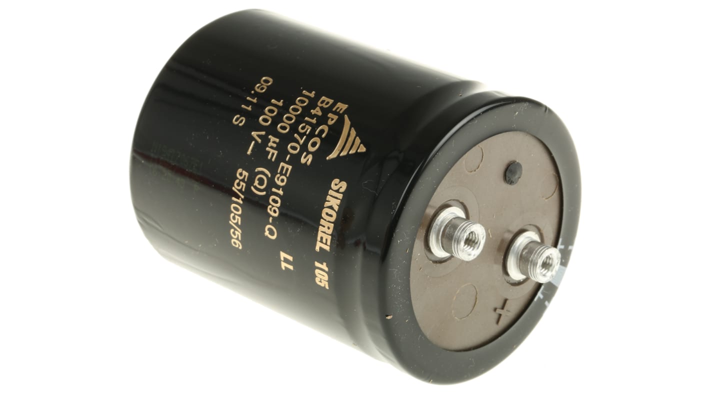 Condensador electrolítico EPCOS serie B41570, 10000μF, -10 to +30%, 100V dc, mont. roscado, 64.3 (Dia.) x 80.7mm