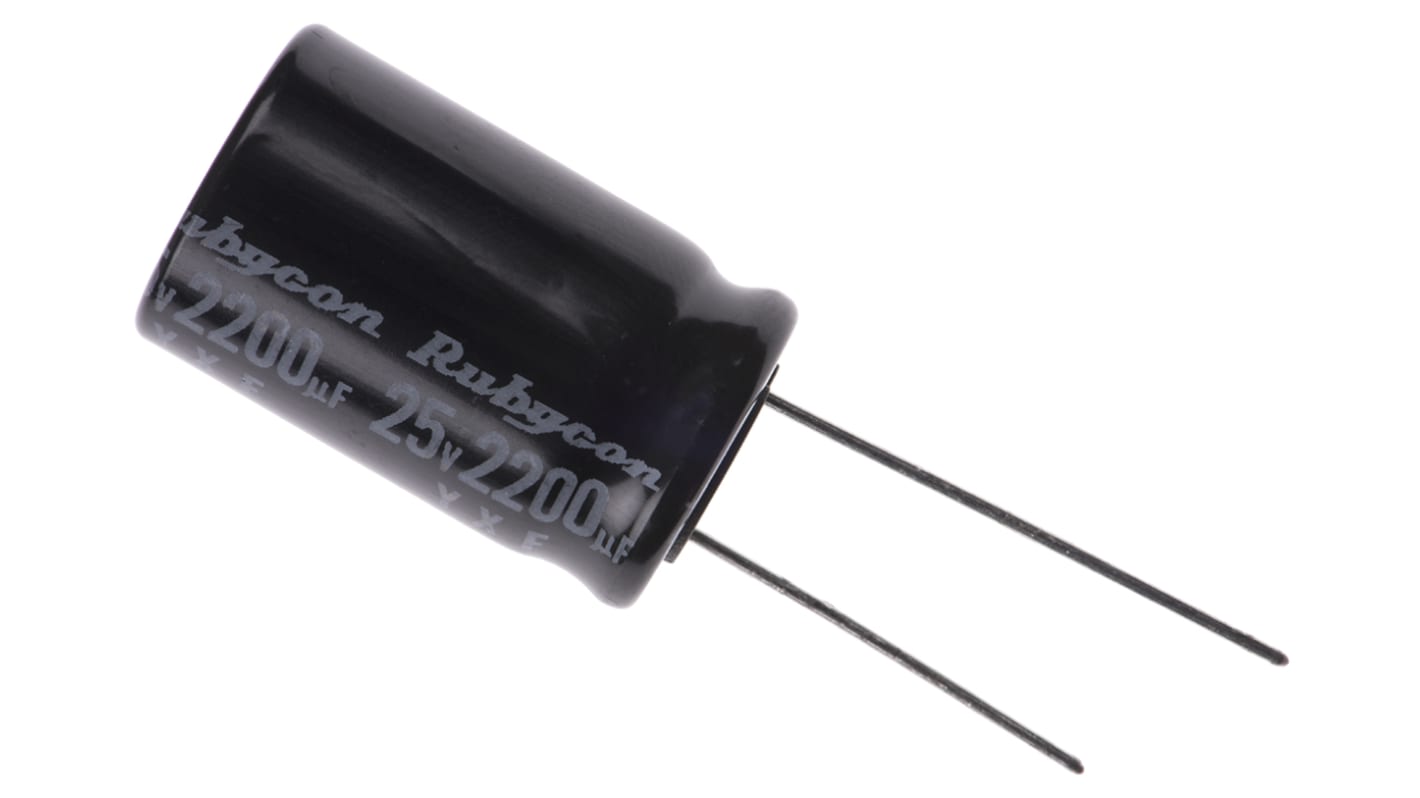 Rubycon 2200μF Aluminium Electrolytic Capacitor 25V dc, Radial, Through Hole - 25YXF2200M16X25