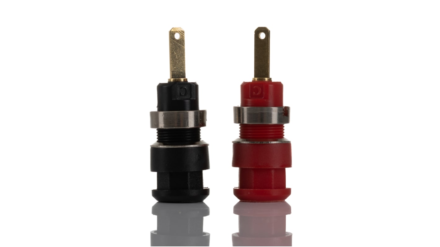 Conector banana hembra Hembra, 10A, 600V, Contacto Oro, Negro, Rojo