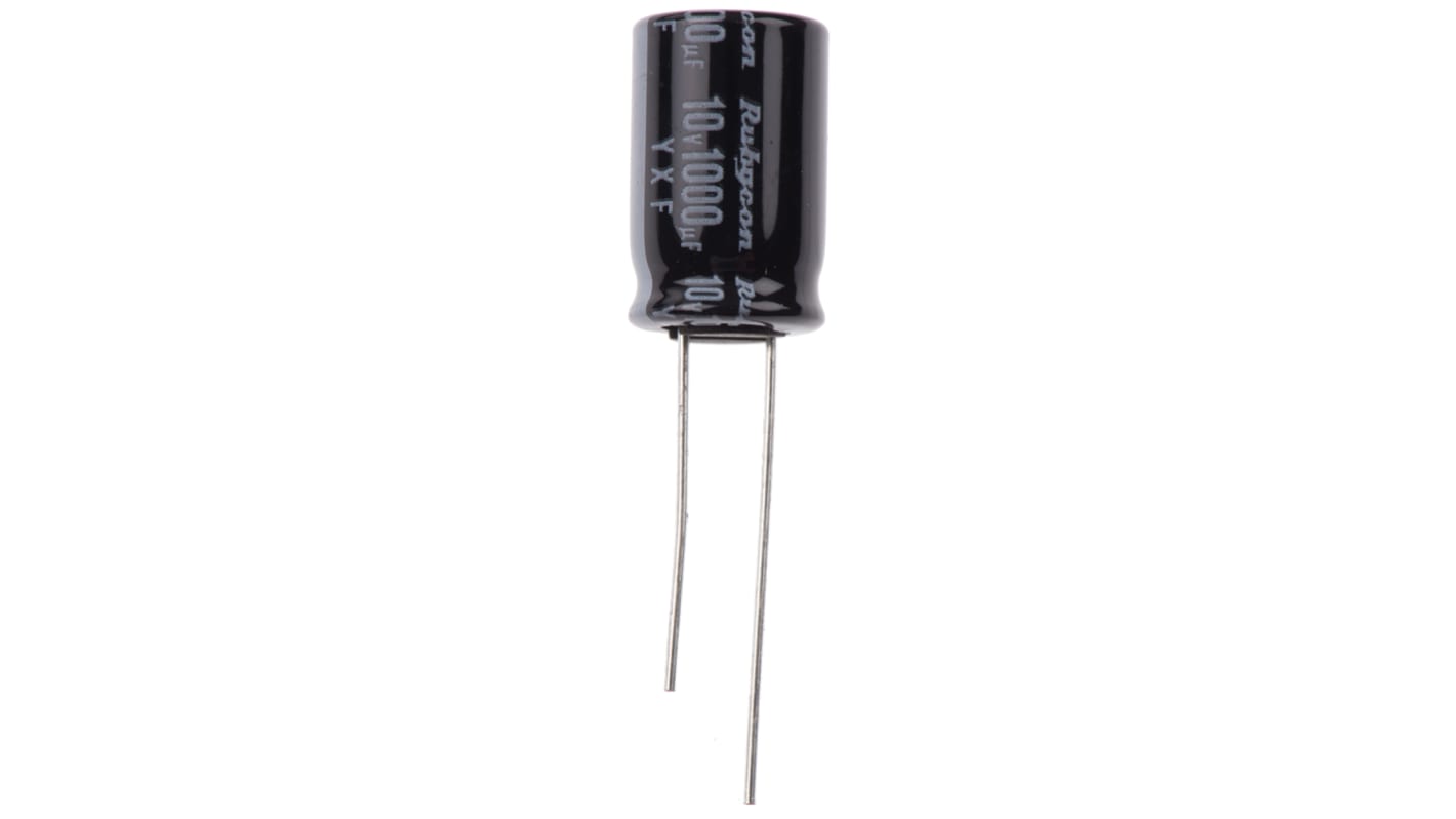 Condensador electrolítico Rubycon serie YXF, 1000μF, ±20%, 10V dc, Radial, Orificio pasante, 10 (Dia.) x 16mm, paso 5mm