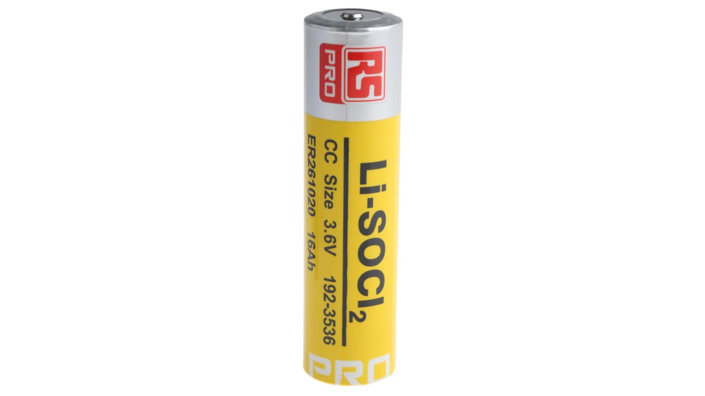 RS PRO 2/3 CS 2/3 CC Batterie, 3.6V / 16Ah Li-Thionylchlorid, Standard 26.2 (Dia.) x 10.2mm