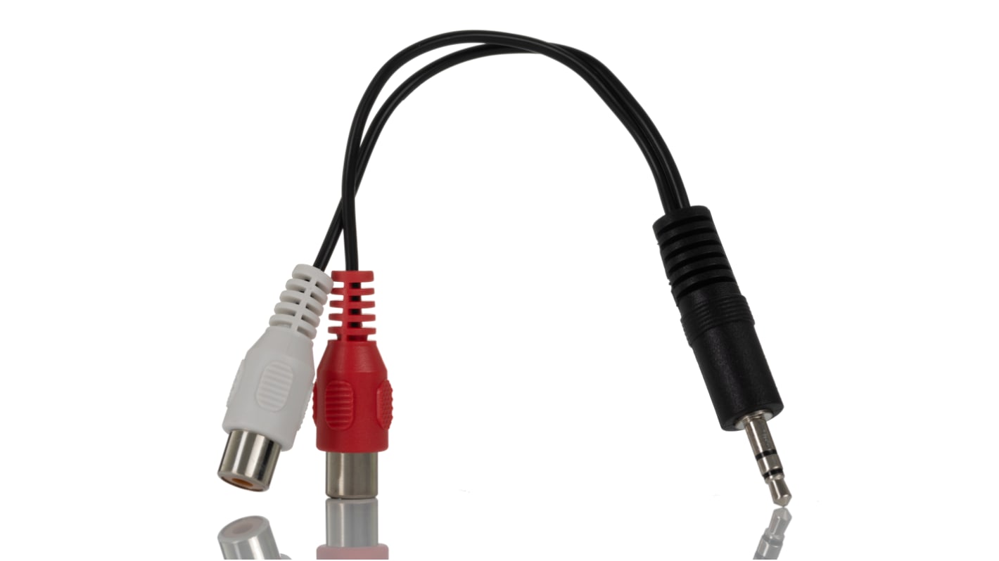 StarTech.com 150mm Aux-kabel, 3,5 mm stereojack til RCA x 2, Sort kappe