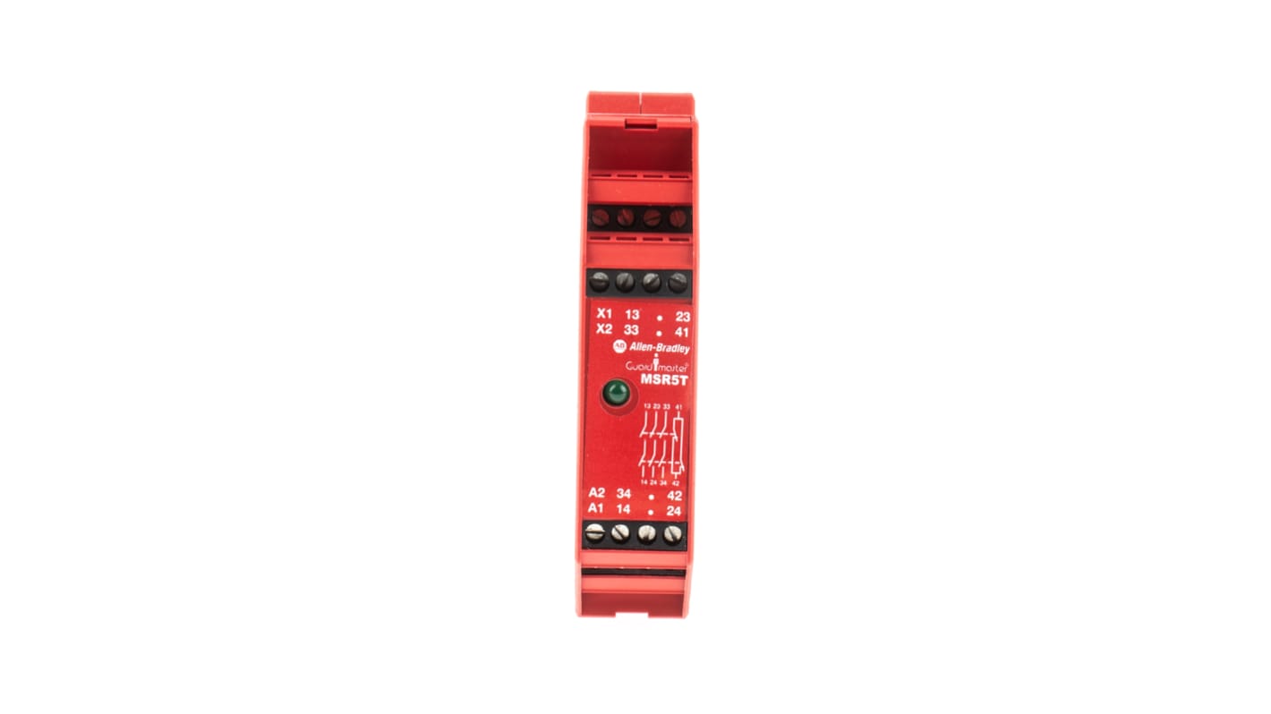 Relé de seguridad Rockwell Automation Minotaur MSR5T de 1 canal, para Bloqueo/interruptor de seguridad, 24V ac/dc, cat.