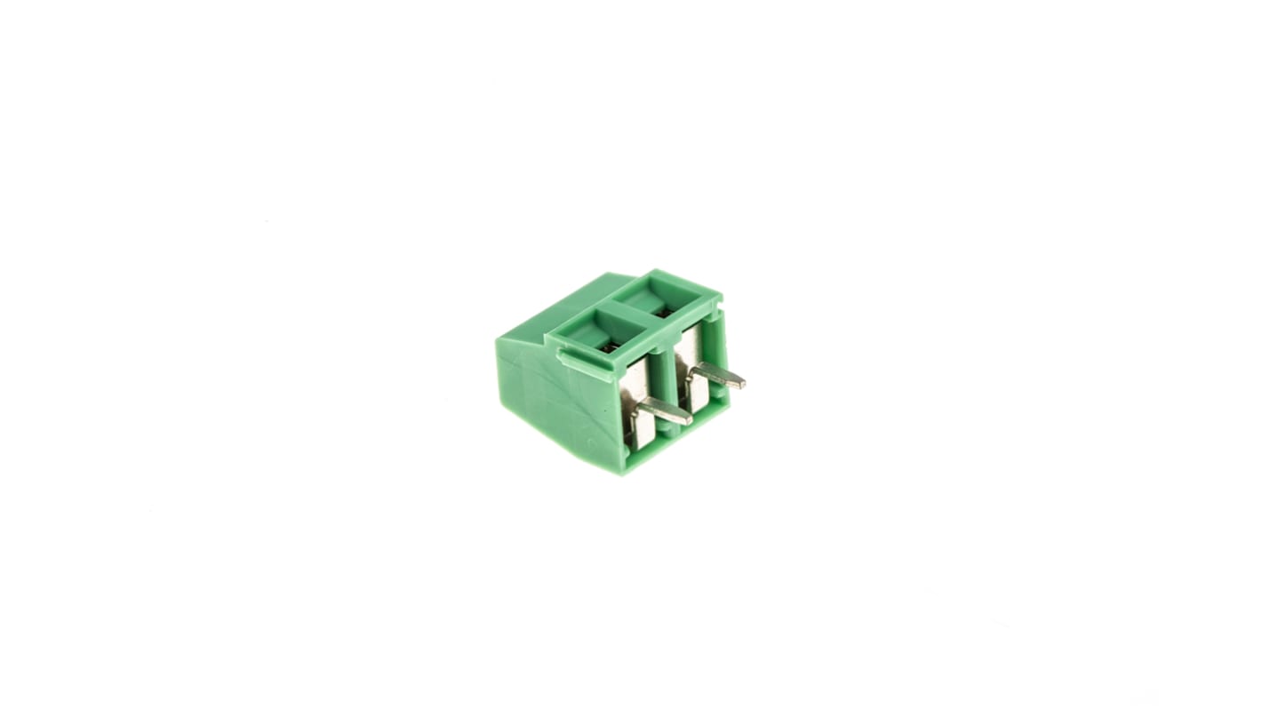 Borne para PCB Phoenix Contact de 2 vías de 2 vías , paso 5.08mm, 13.5A, de color Verde, montaje Montaje en orificio