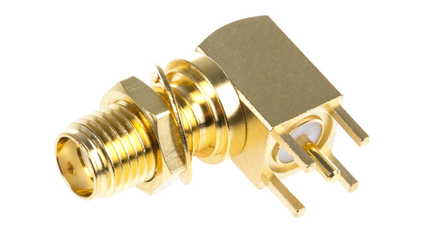 Conector coaxial Telegartner J01151A0201, Hembra, Ángulo de 90° , Impedancia 50Ω, Orificio Pasante, Terminación de