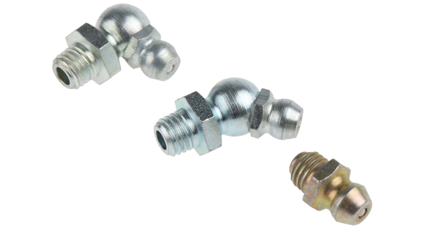 RS PRO Grease Nipple Kit Contains H1 Straight 1/4 in UNF (x50); H2-45 1/4 in UNF (x50); H3-90 1/4 in UNF (x50); Box