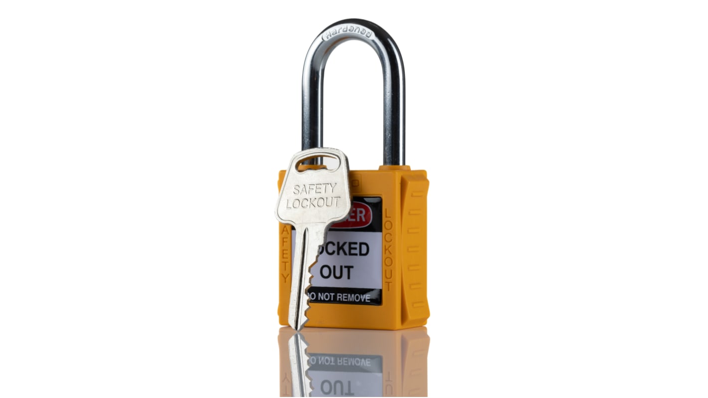 RS PRO Yellow 1-Lock Nylon, Steel Safety Lockout, 6.4mm Shackle