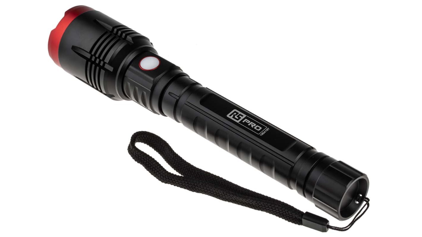 RS PRO F22R LED Torch Black, Red - Rechargeable 3200 lm, 242 mm