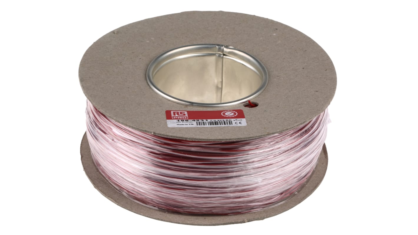RS PRO Einzeladerleitung 0,2 mm², 24 AWG 500m Rot PVC isoliert Ø 1.3mm 7/0,2 mm Litzen