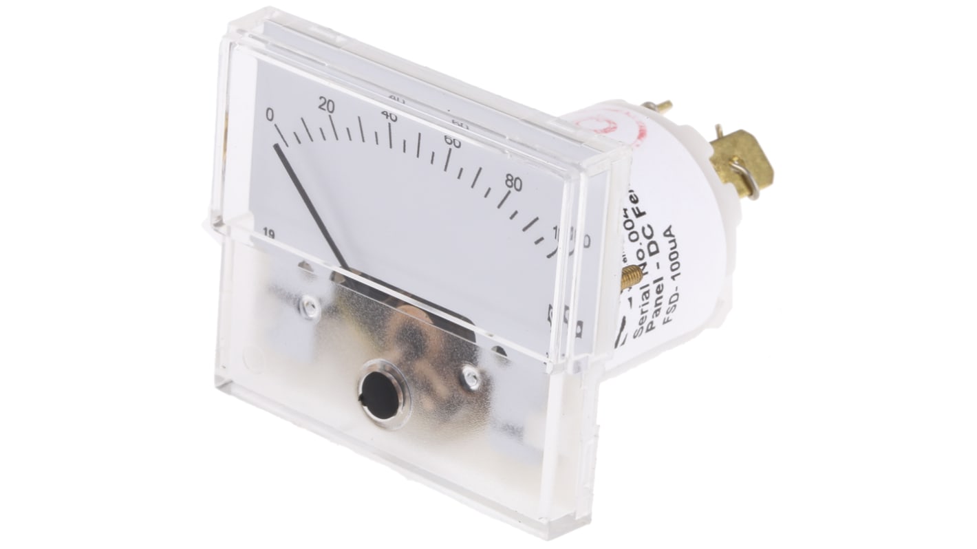 Amperometro analogico da pannello Sifam Tinsley, max 100μA, c.c., foro L 42.4mm x H 20.2mm, ±2,5%