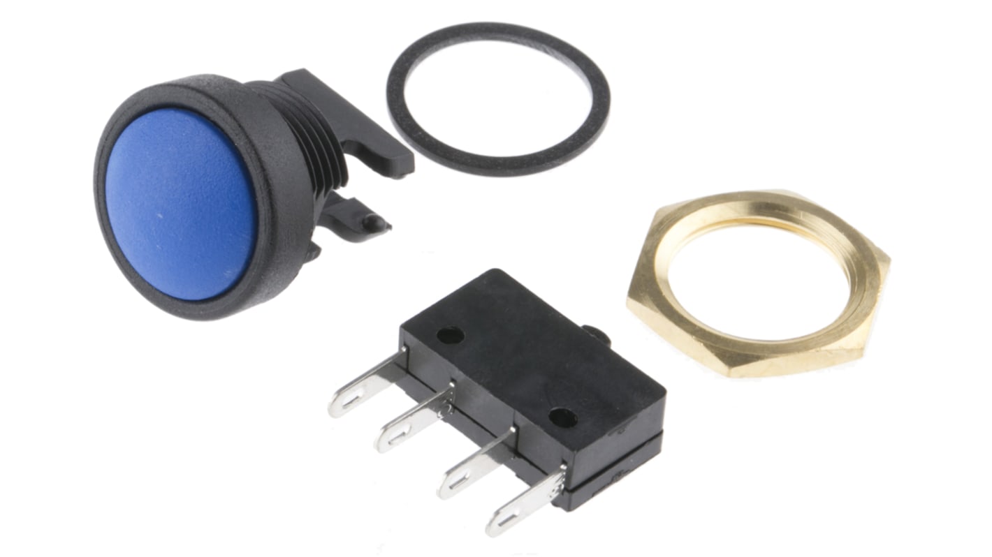 Interruptor de Botón Pulsador ITW Switches 49-59, color de botón Azul, SPDT, acción momentánea, 10 A a 250 V ac, 250V