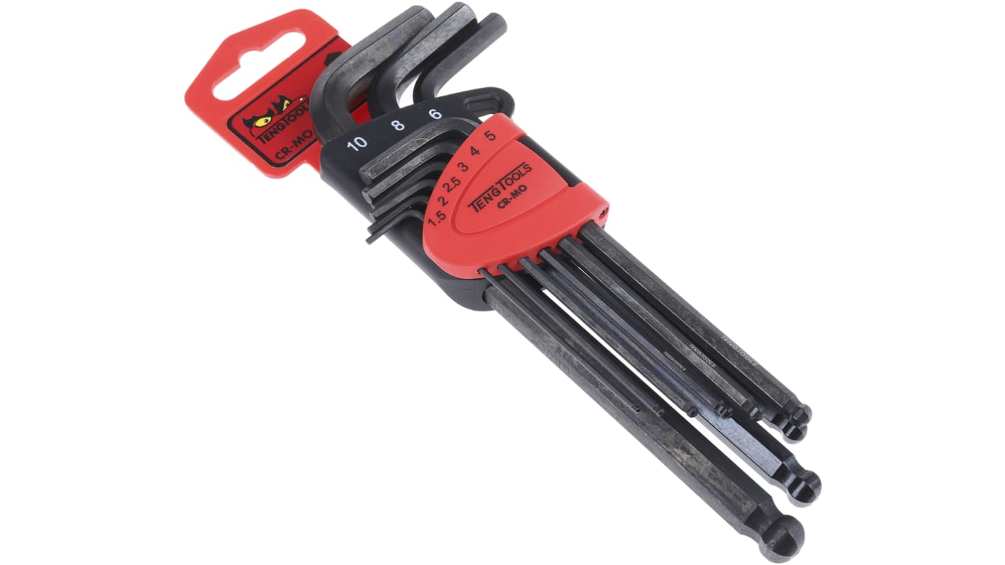 Teng Tools 9 piece L Shape Metric Hex Key Set, 1.5 → 10mm