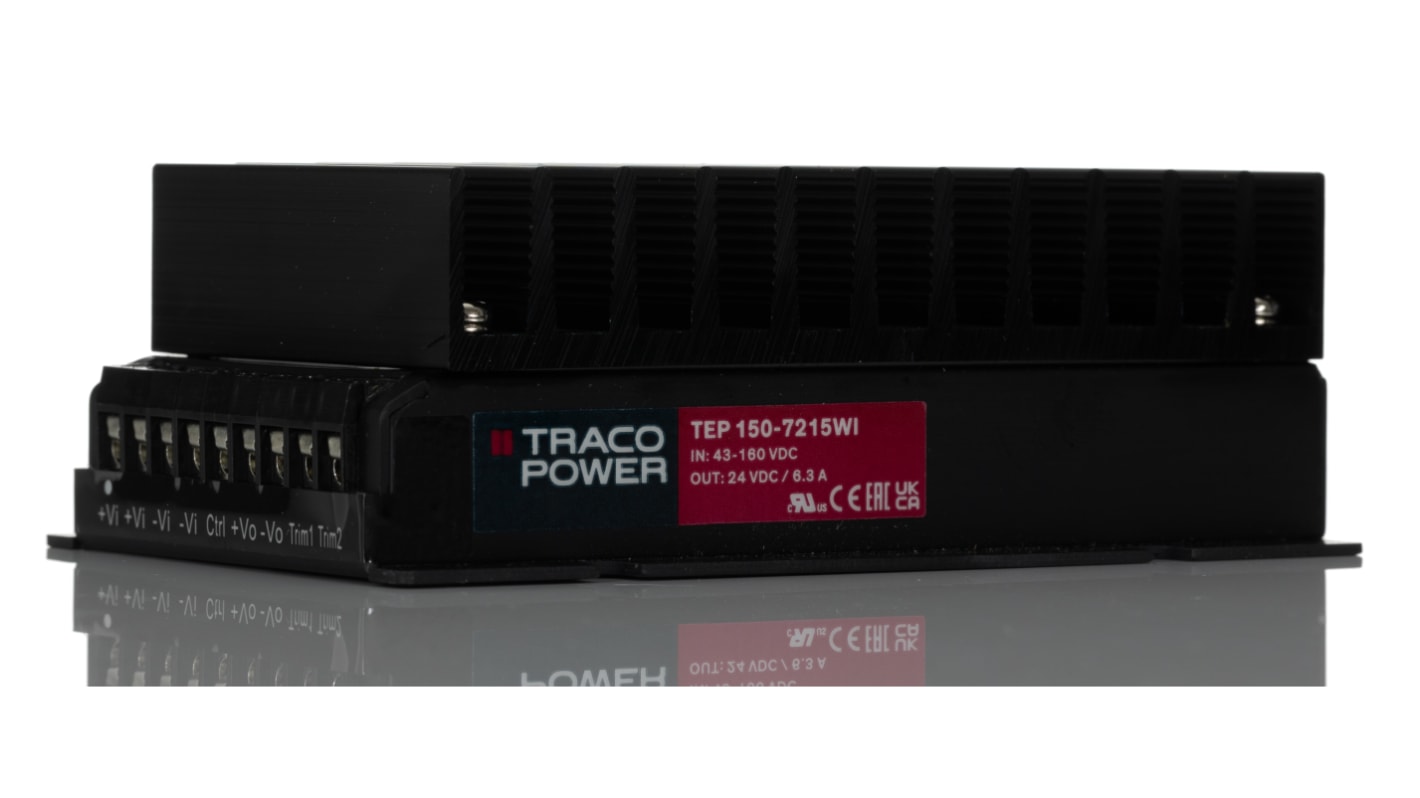 TRACOPOWER TEP 150 DC-DC Converter, 24V dc/ 6.3A Output, 46 → 160 V dc Input, 150W, Chassis Mount, +75°C Max