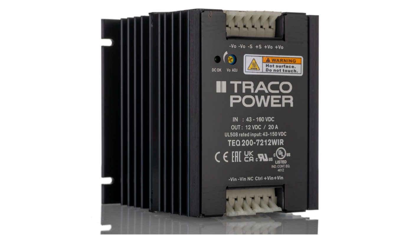 TRACOPOWER TEQ 200 DC/DC-Wandler 300W 110 V dc IN, 12V dc OUT / 20A Gehäusemontage 3kV isoliert