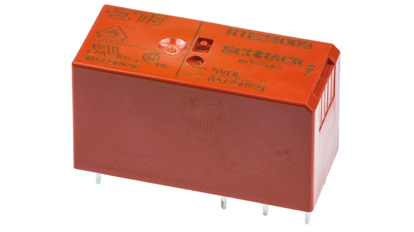 TE Connectivity PCB Mount Power Relay, 5V dc Coil, 8A Switching Current, DPDT