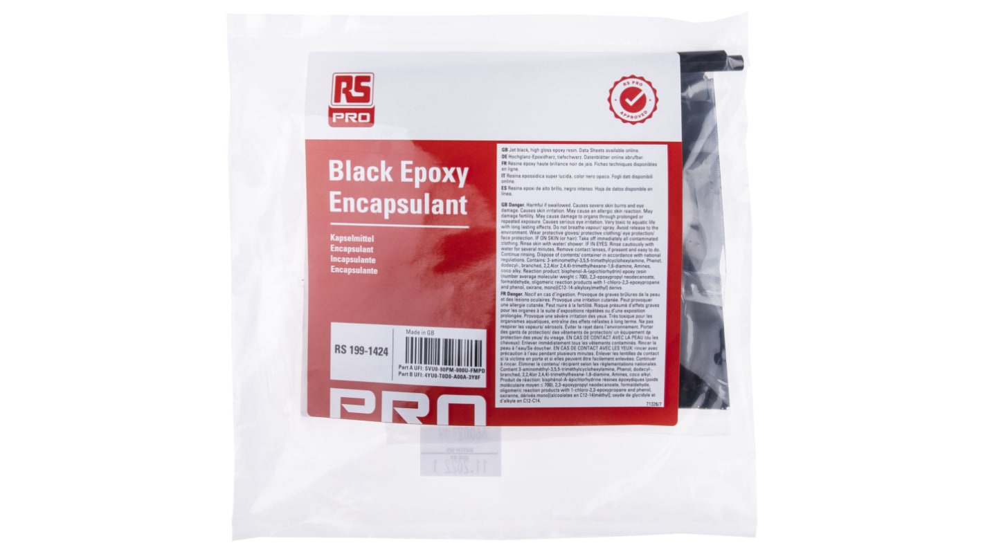 Compuesto aislante Negro de Epoxi RS PRO, Paquete de 250 g, cura 24h