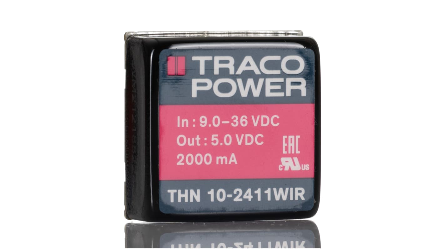 Convertisseur DC-DC TRACOPOWER, THN 10WIR, Montage traversant, 10W, 2 sorties, 5V c.c., 2A