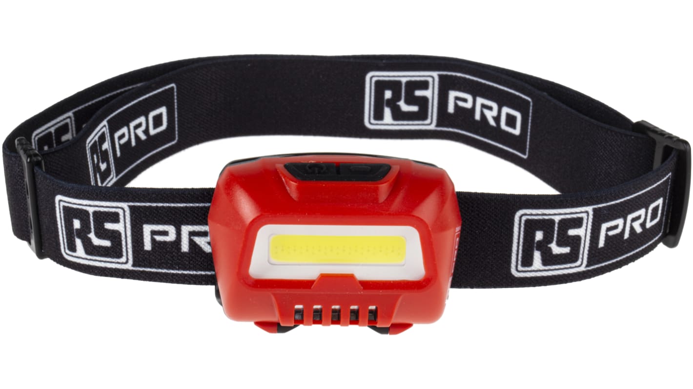 RS PRO Fejlámpa COB LED Fejlámpa, 350 lm IPX5, Fekete, piros Fejlámpa Nem