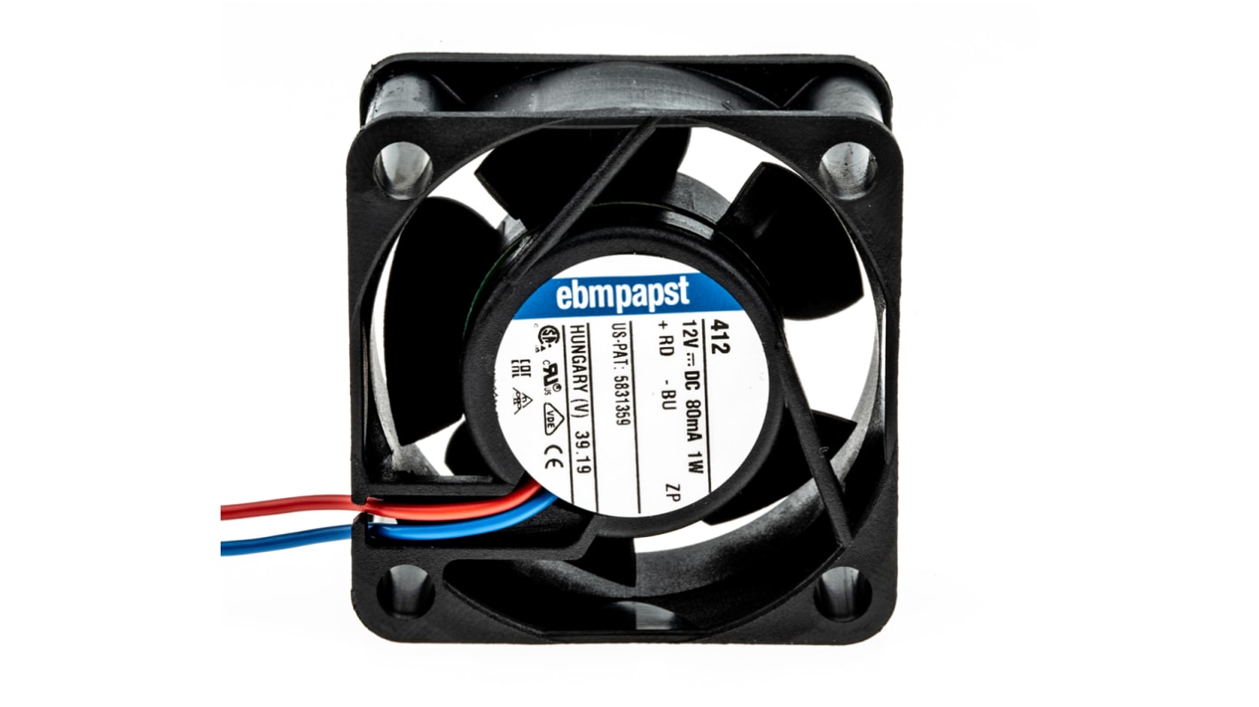 ebm-papst 400 Series Axial Fan, 12 V dc, DC Operation, 10m³/h, 800mW, 67mA Max, 40 x 40 x 20mm