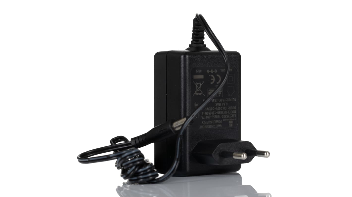 RS PRO 30W Plug-In AC/DC Adapter 12V dc Output, 2.5A Output