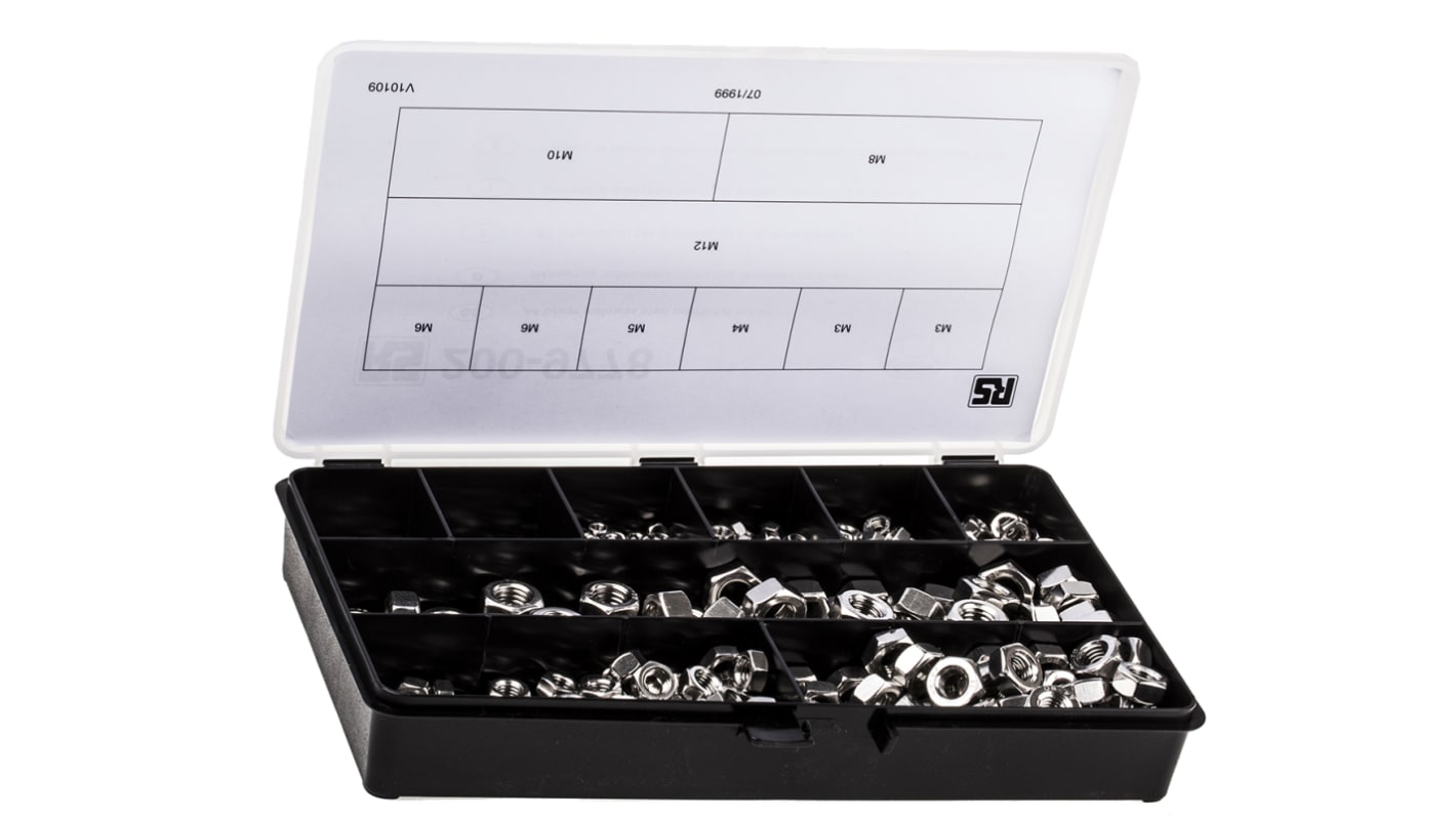 RS PRO Stainless Steel Hex Full Nuts Box, 1020 Pieces