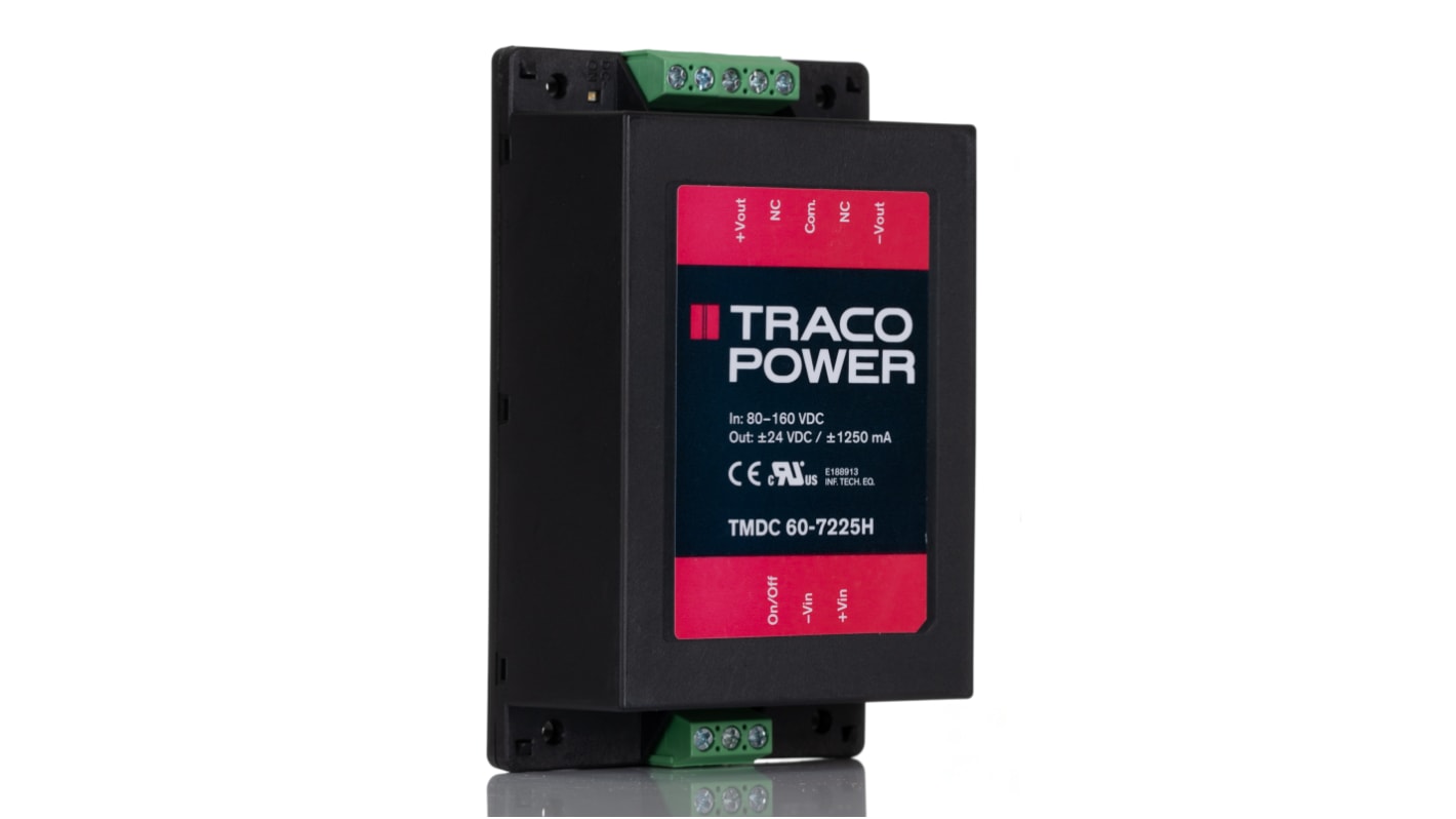 Convertisseur DC-DC TRACOPOWER, TMDC 60H, Montage châssis, 60W, 2 sorties, ±24V c.c., 1.2A