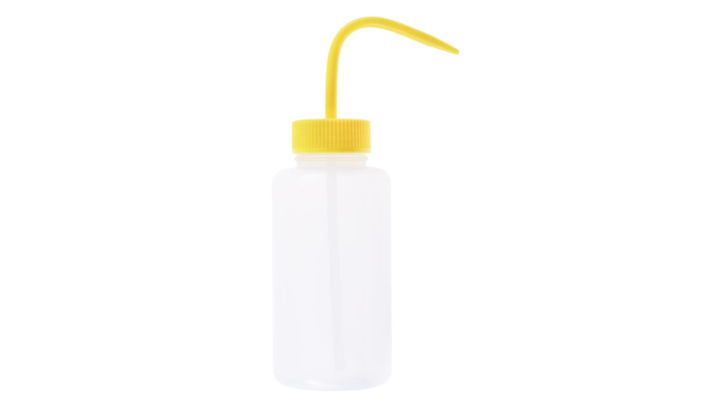 Bouteille de laboratoire RS PRO bouchon Jaune, 500ml, en Polyéthylène basse densité, à Col Large