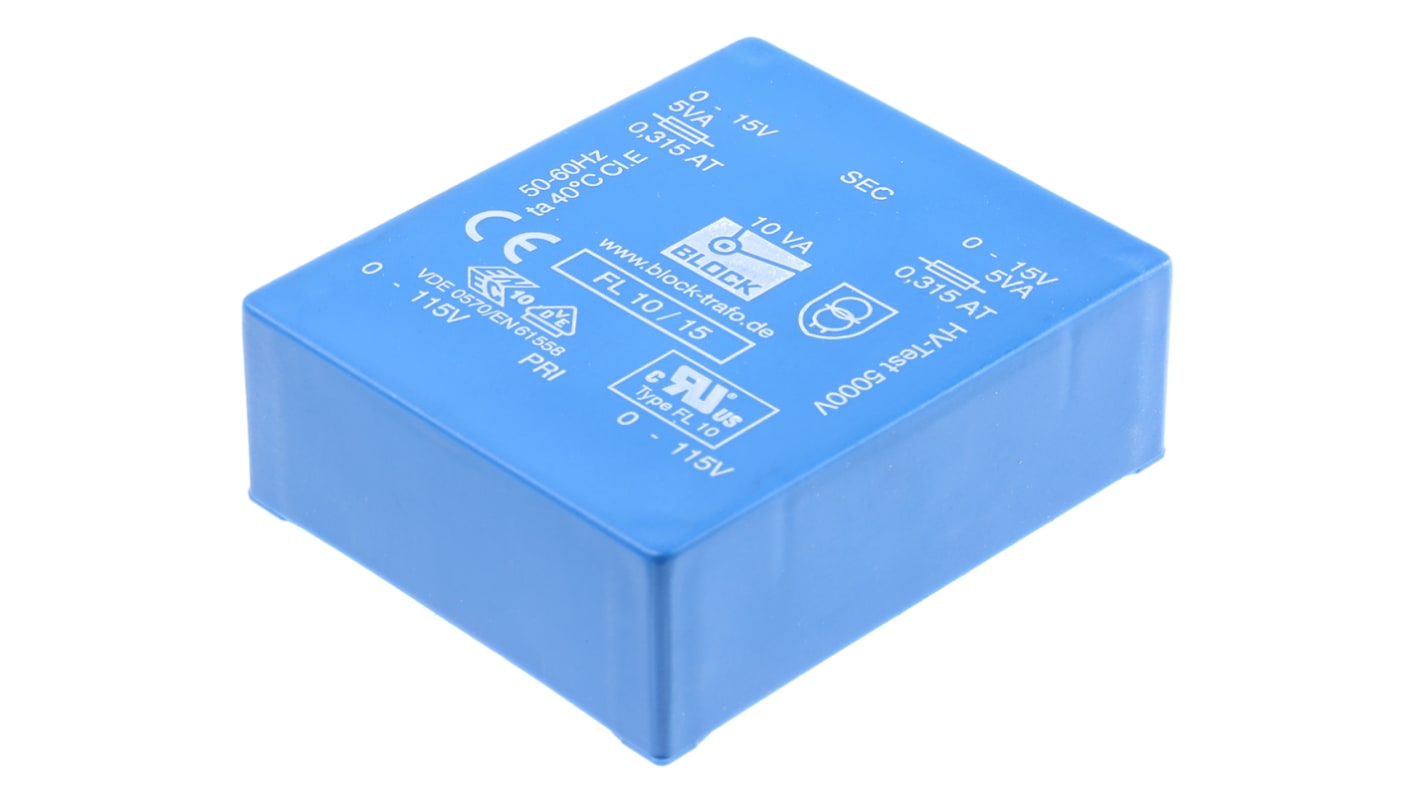 Block 15V ac 2 Output Through Hole PCB Transformer, 10VA