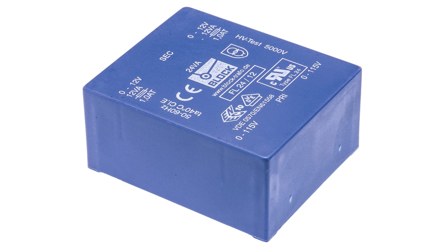 Block 12V ac 2 Output Through Hole PCB Transformer, 24VA