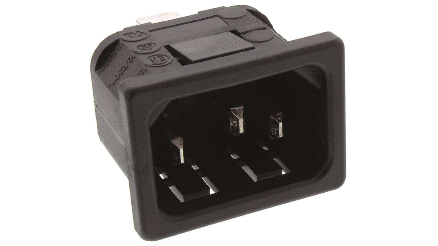 Bulgin C14 Snap-In IEC Connector Male, 10A, 250 V