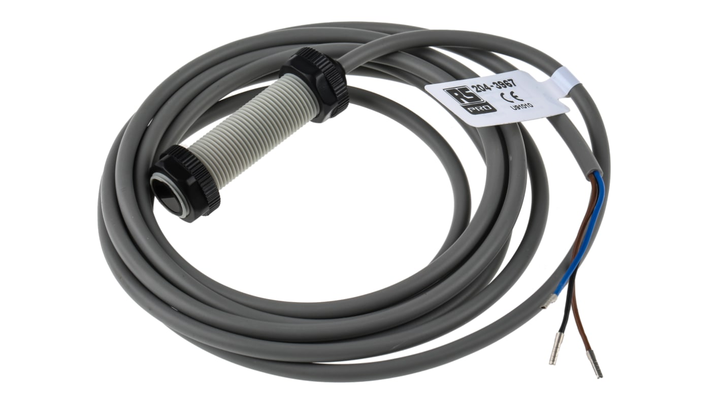 RS PRO zylindrisch Optischer Sensor, Diffuse Reflexion, Bereich 0,15 m, PNP, Schließer Ausgang, Anschlusskabel,