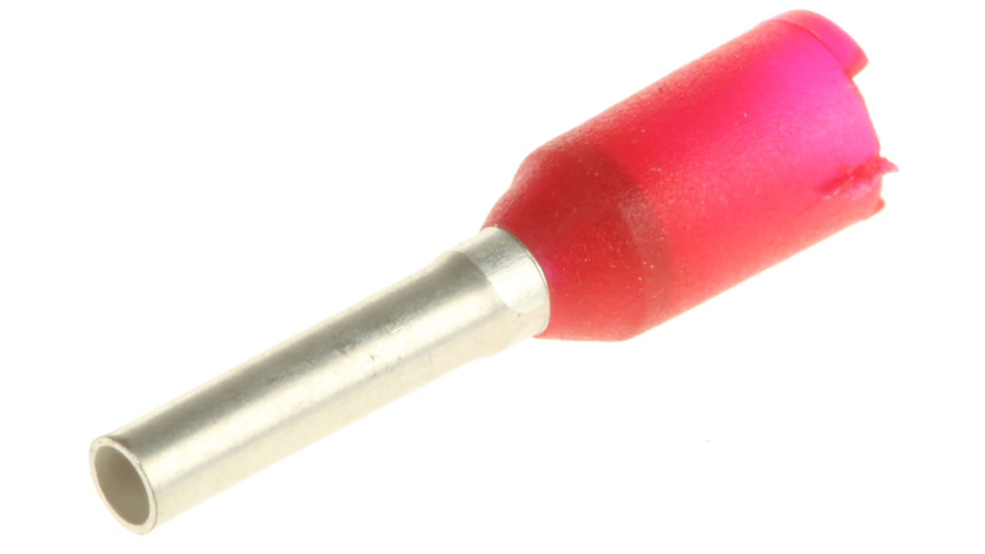 Weidmüller Insulated Crimp Bootlace Ferrule, 8mm Pin Length, 1.4mm Pin Diameter, 1mm² Wire Size, Red