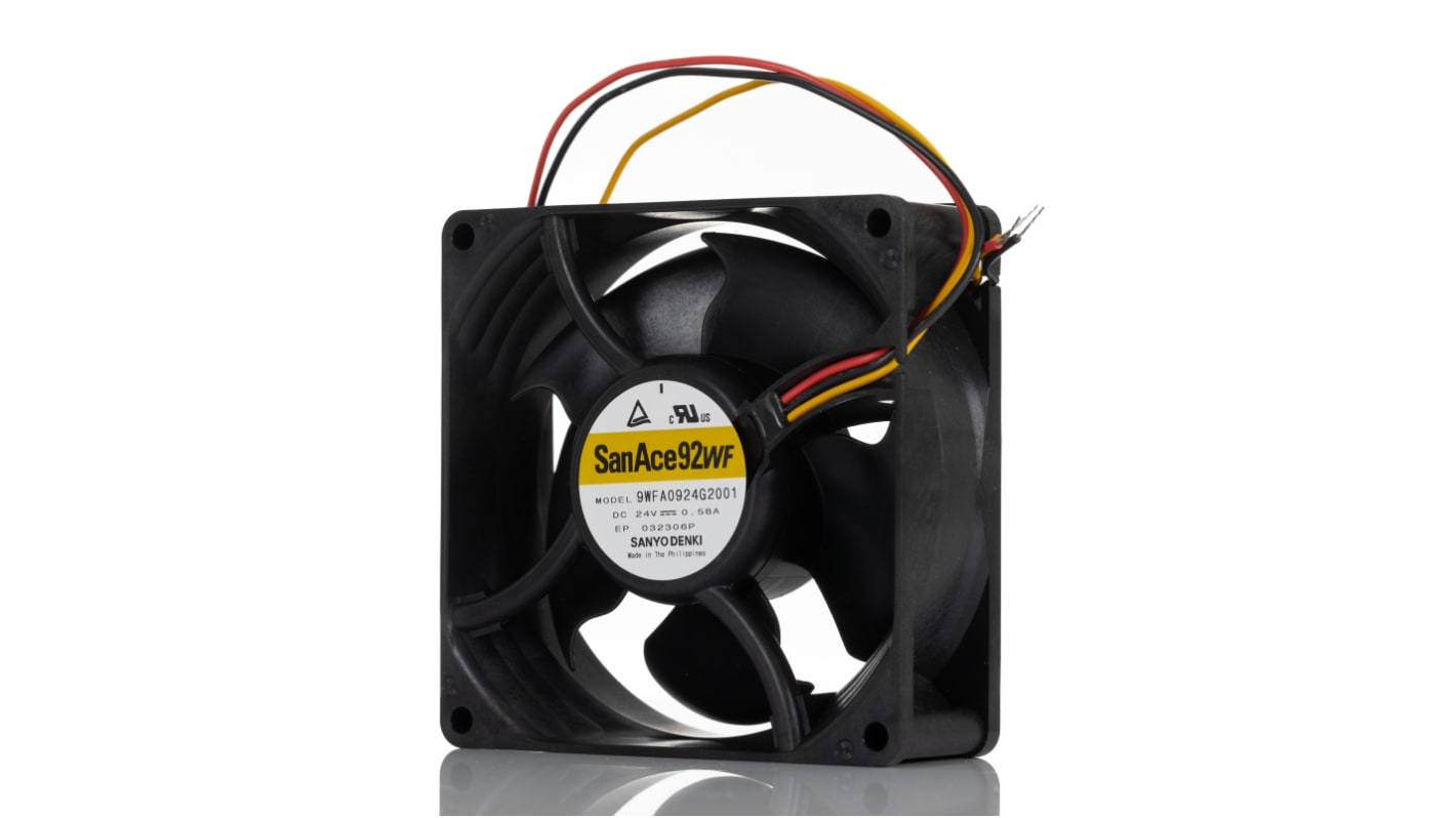 Sanyo Denki Axial Fan, 24 V dc, DC Operation, 109.5cfm, 13.9W, 580mA Max, IP68, 92 x 92 x 32mm