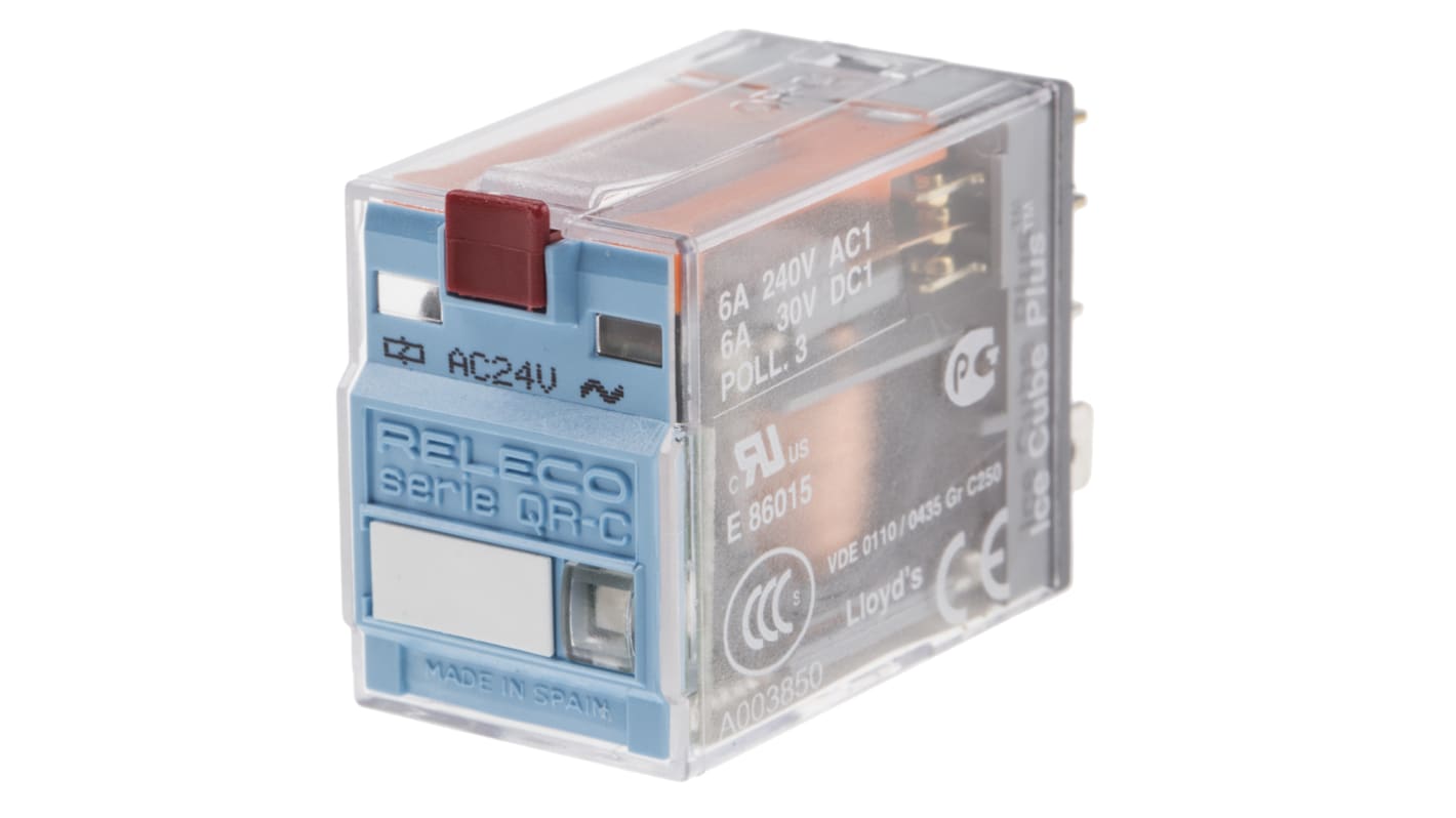 Releco PCB Mount Power Relay, 24V ac Coil, 6A Switching Current, DPDT