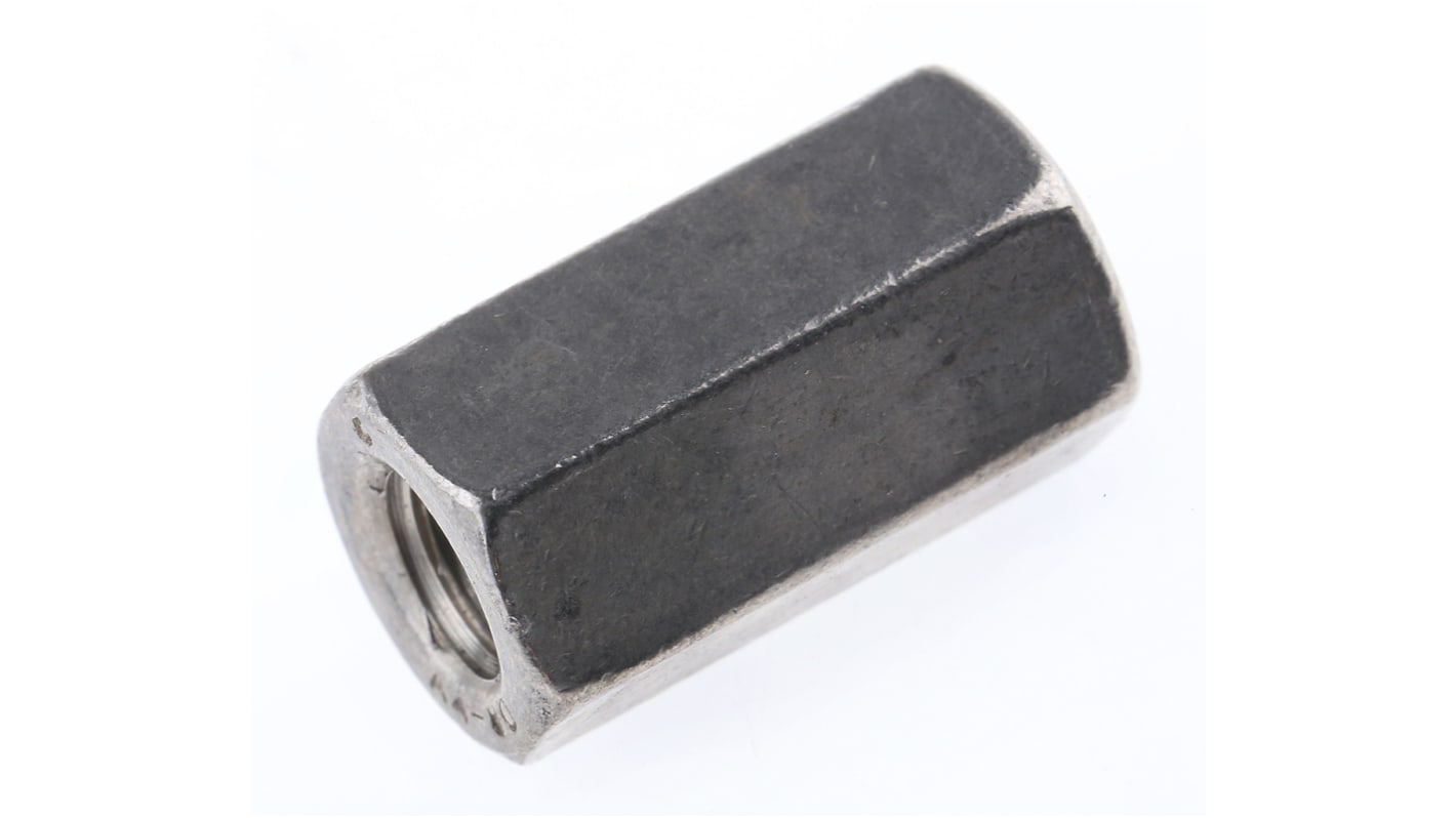 18mm Plain Stainless Steel Coupling Nut, M6, A4 316 RS