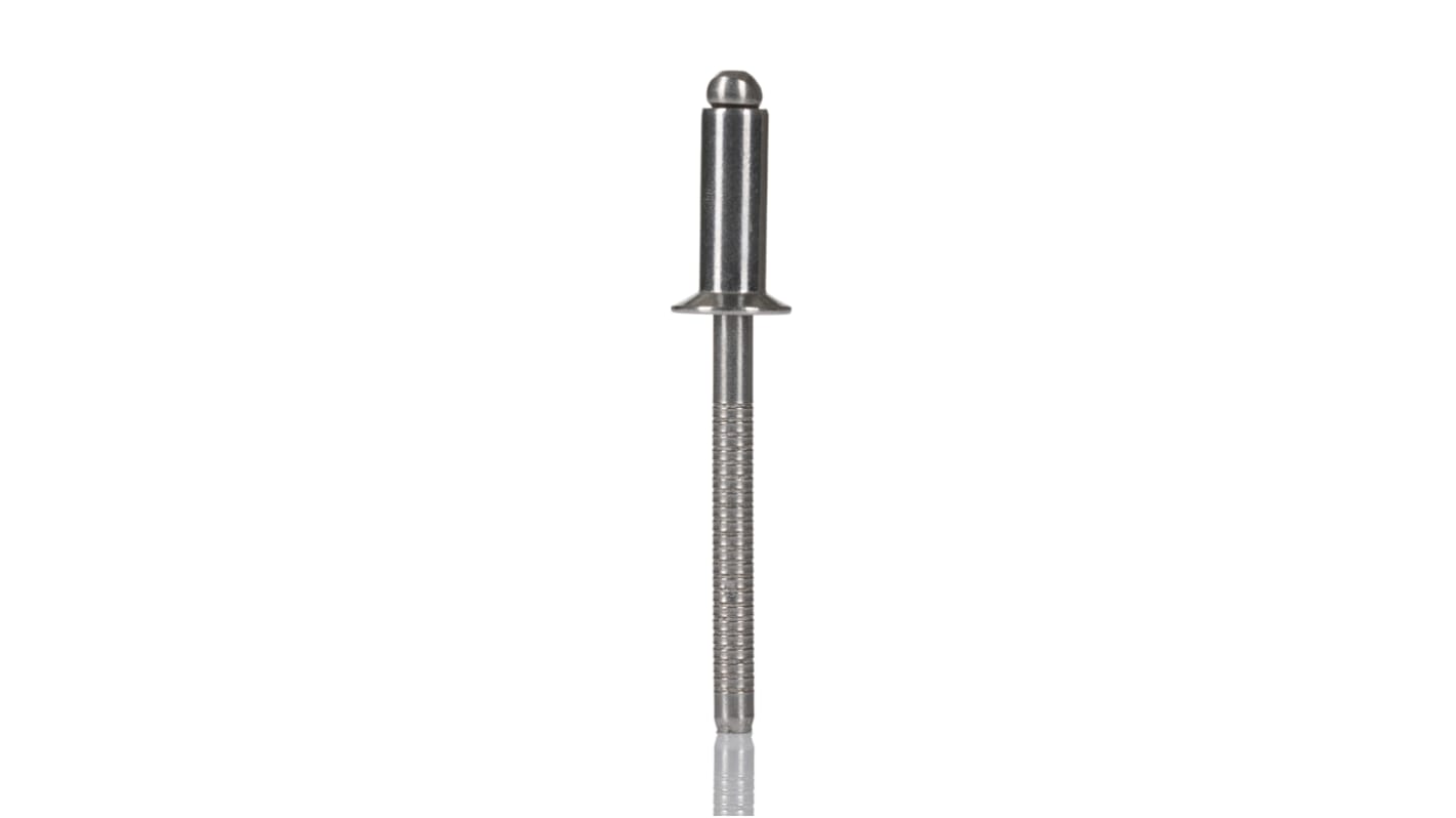 Remache ciego RS PRO de acero inox, Ø 4mm x 8mm, para espesor de 2mm → 4mm, color Gris