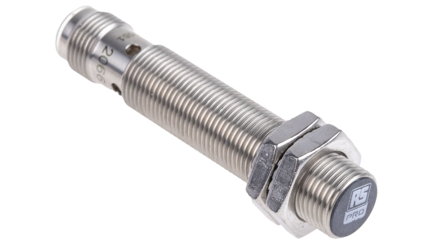 RS PRO Inductive Barrel-Style Proximity Sensor, M12 x 1, 4 mm Detection, PNP Output, 10 → 30 V dc, IP68