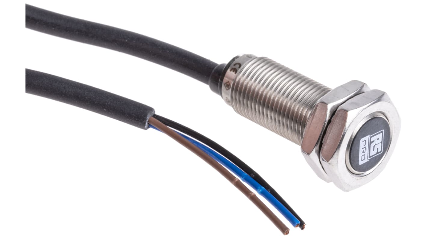 RS PRO Inductive Barrel-Style Proximity Sensor, M12 x 1, 4 mm Detection, PNP Output, 10 → 30 V dc, IP68