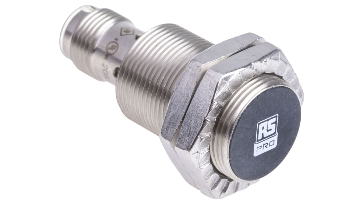 RS PRO Inductive Barrel-Style Proximity Sensor, M18 x 1, 8 mm Detection, PNP Output, 10 → 30 V dc, IP68