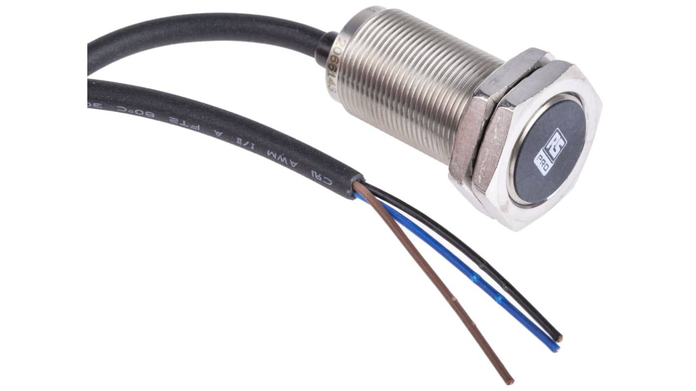 RS PRO Inductive Barrel-Style Proximity Sensor, M18 x 1, 8 mm Detection, PNP Output, 10 → 30 V dc, IP68