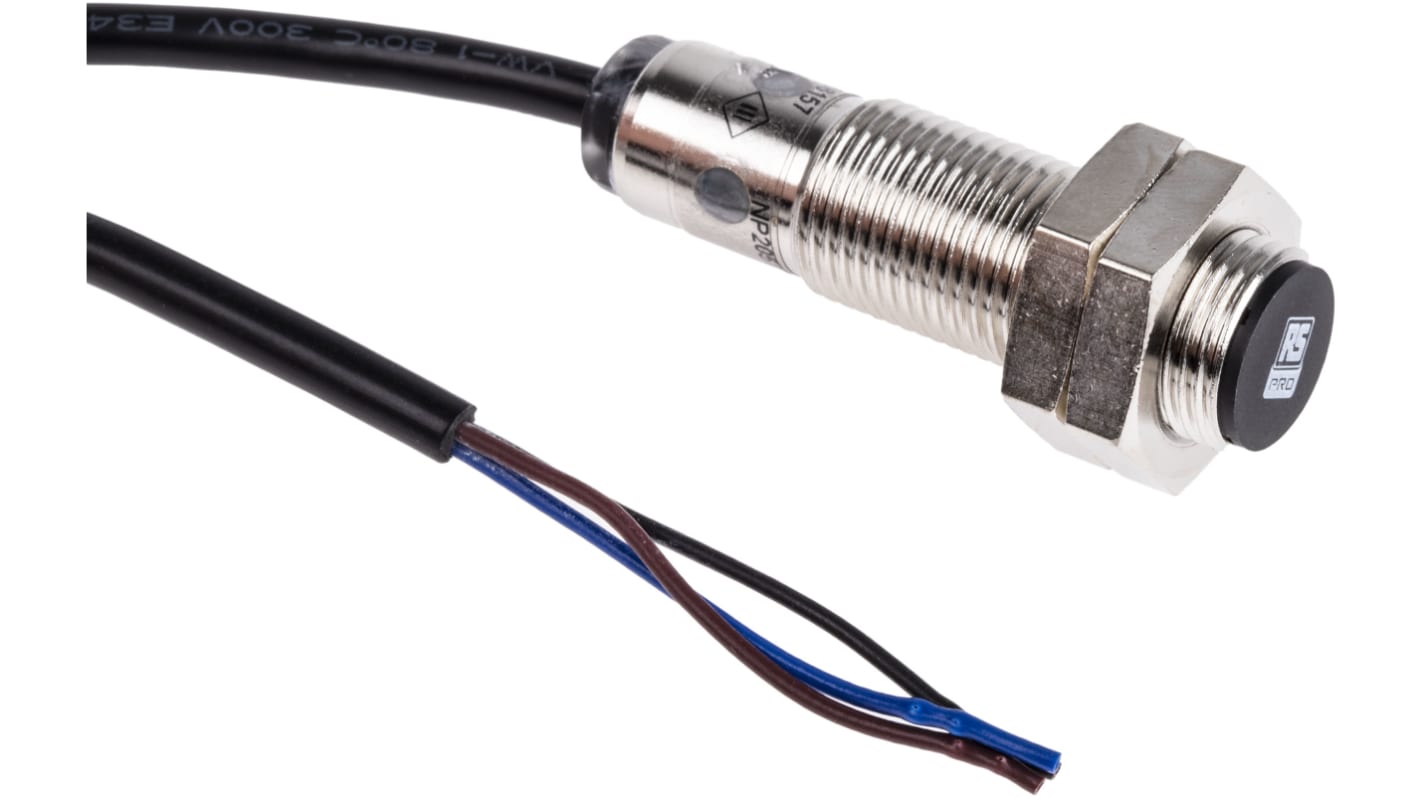 RS PRO Inductive Barrel-Style Proximity Sensor, M12 x 1, 4 mm Detection, PNP Output, 10 → 30 V dc, IP68