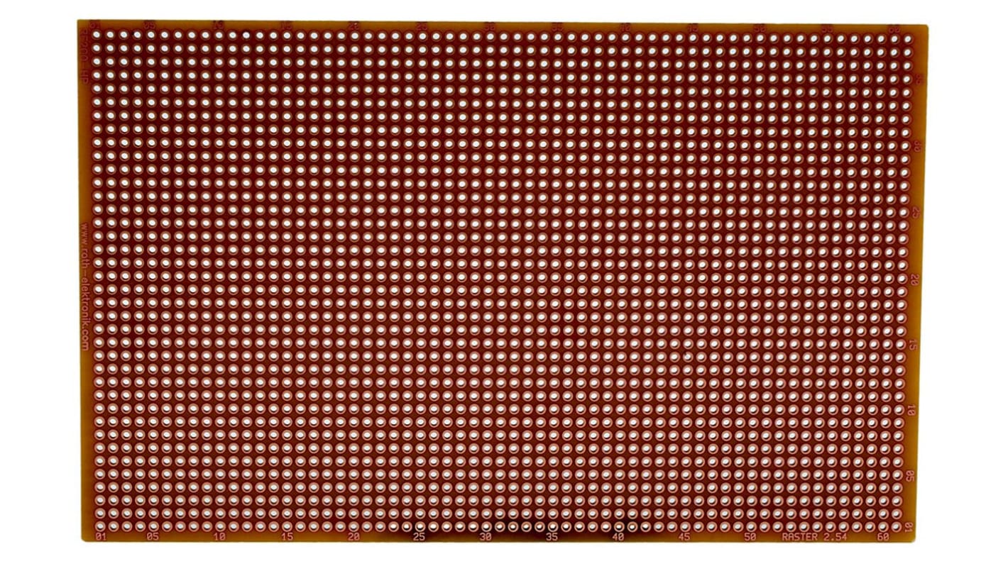 Roth Elektronik Single Sided Matrix Board FR2 With 38 x 61 1mm Holes, 2.54 x 2.54mm Pitch, 160 x 100 x 1.5mm