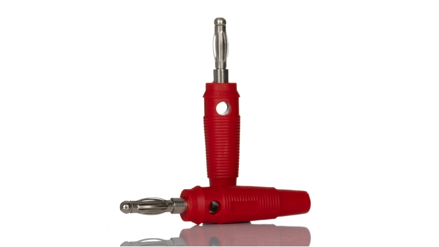 RS PRO Red Male Banana Plug, 4 mm Connector, Screw Termination, 24A, 30V, Nickel Plating