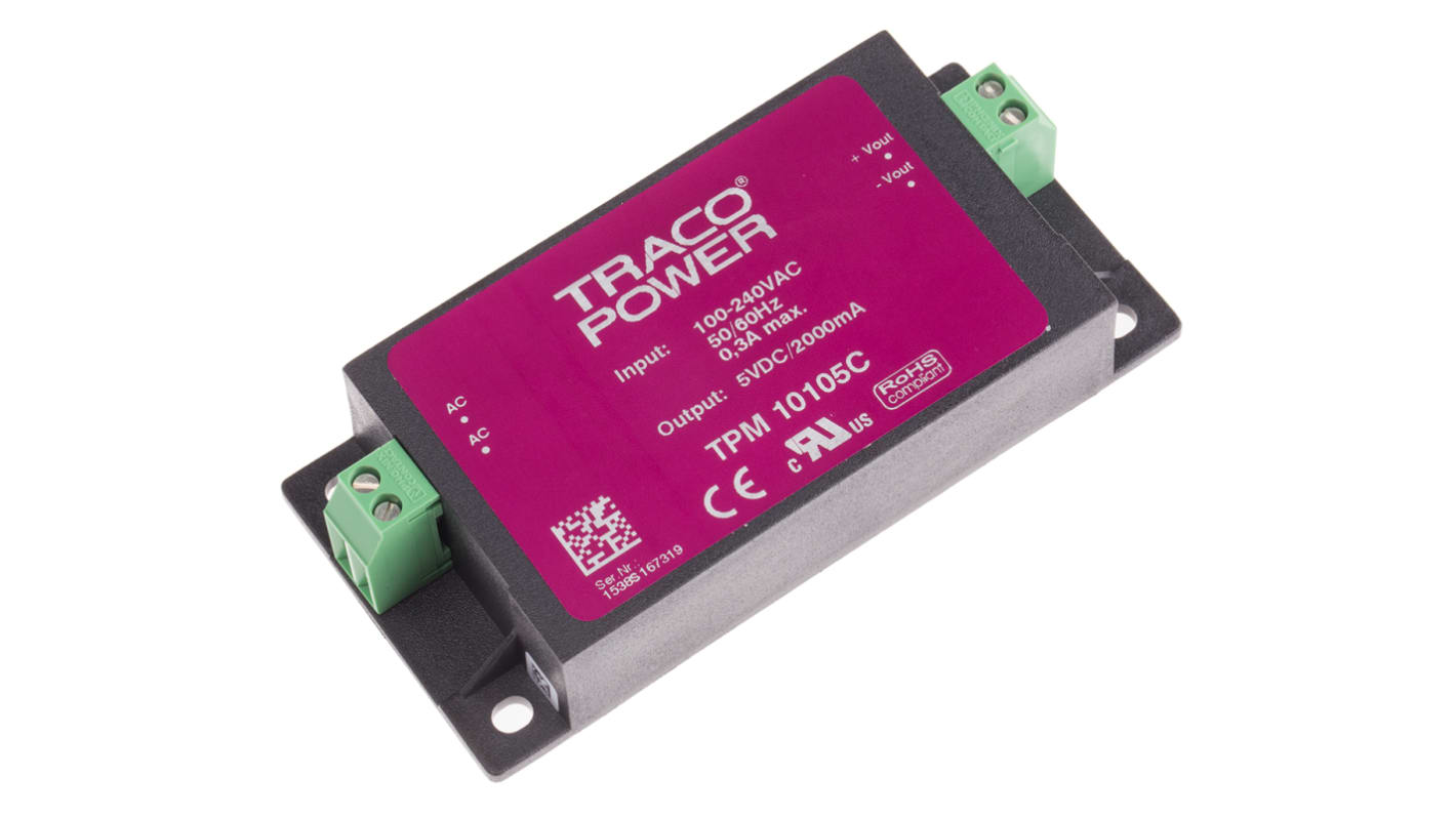 TRACOPOWER Embedded Switch Mode Power Supply SMPS, TPM 10105C, 5V dc, 2A, 10W, 1 Output, 100 → 375 V dc, 85