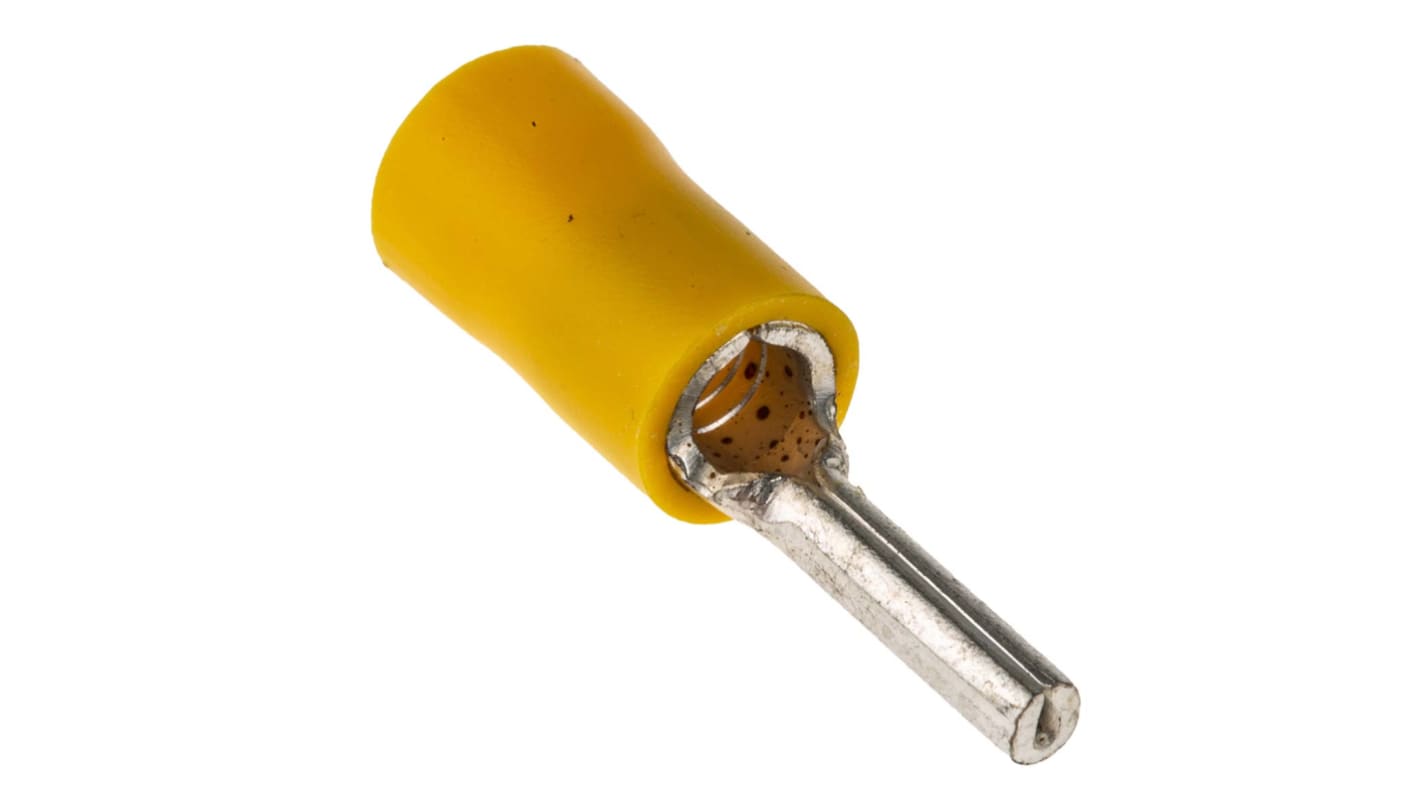 RS PRO Insulated, Tin Crimp Pin Connector, 2.5mm² to 6mm², 12AWG to 10AWG, 2.6mm Pin Diameter, 15mm Pin Length, Yellow