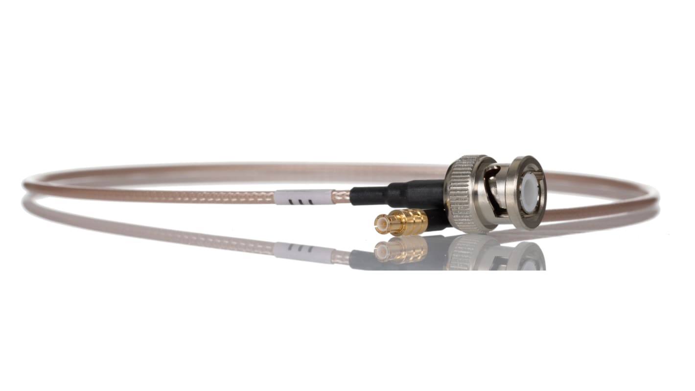 Cable coaxial RF Samtec, 50 Ω, con. A: BNC, con. B: MCX, long. 500mm, funda de Etileno Propileno Fluorado (FEP) Ámbar