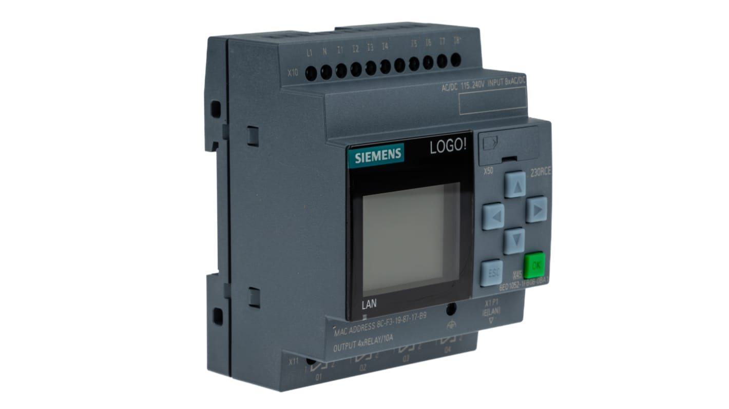 Siemens LOGO! Series PLC CPU for Use with LOGO! 8.3, 115 V ac/dc, 230 V ac/dc Supply, Relay Output, 8-Input, Digital