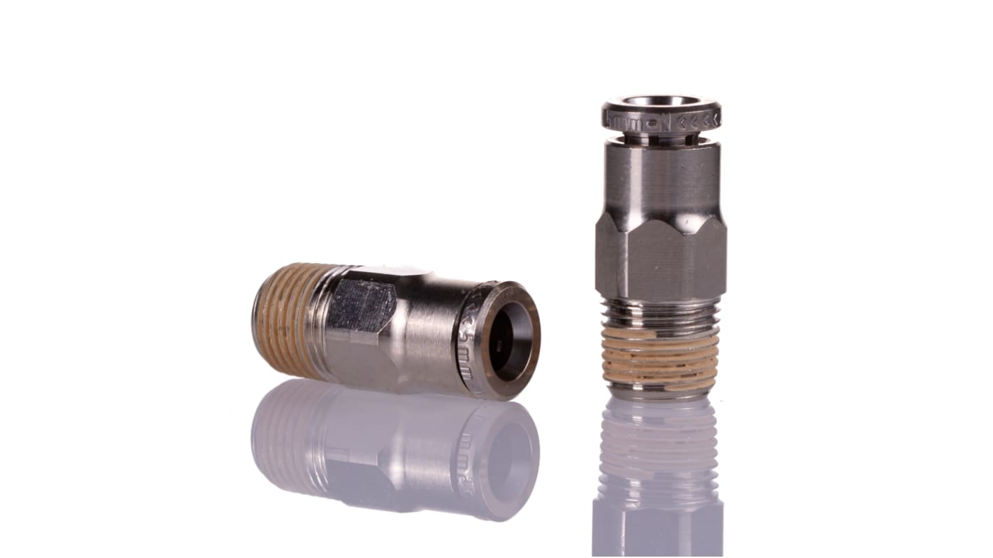 Norgren PNEUFIT Series Straight Threaded Adaptor, R 1/8 Male to Push In 5 mm, Threaded-to-Tube Connection Style